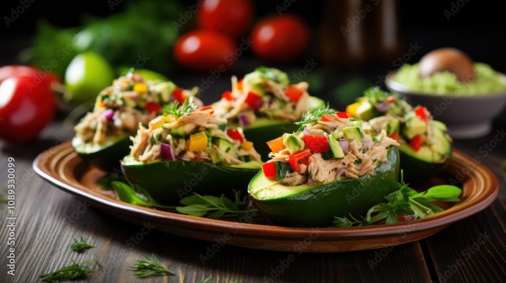 Avocado Boats Stuffed with Tuna, Cucumber, and Red Bell Pepper Avocado Boats Stuffed with Tuna, Cucumber, and Red Bell Pepper