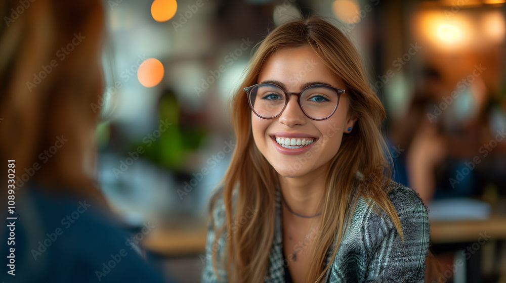 Smiling woman in business attire at a job interview. Smiling woman in business attire at a job interview.