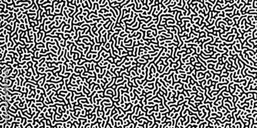 Turing reaction diffusion monochrome seamless pattern with chaotic motion .Linear design with biological shapes. Organic lines in memphis. abstract turing organic wallpaper background .	