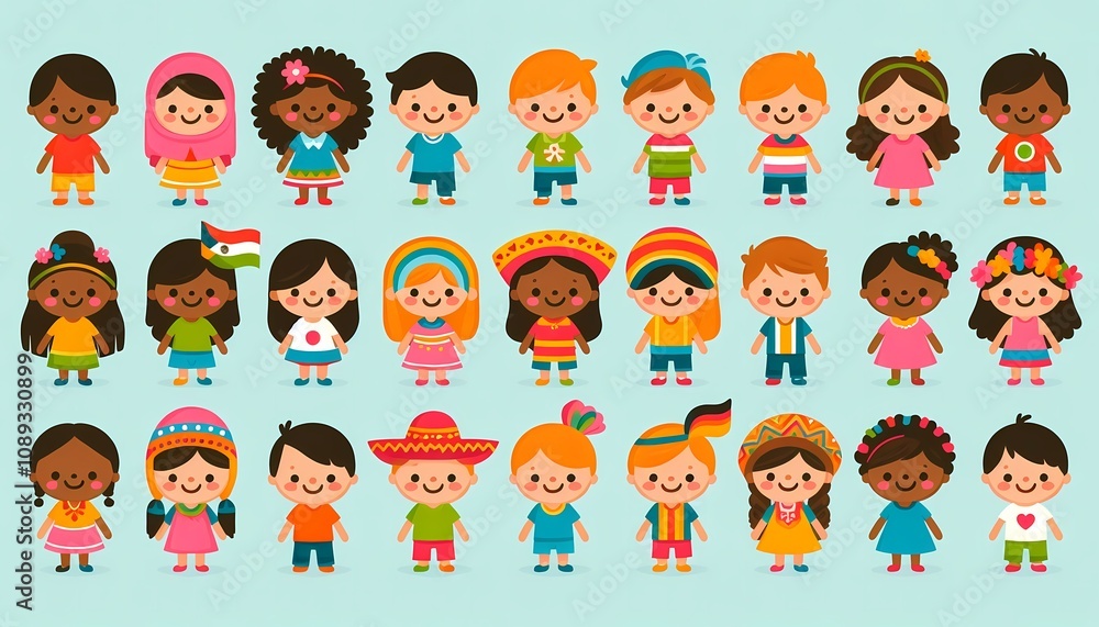 Playful stick figure illustrations of children, including boys and girls, showcasing a variety of ethnic backgrounds. Playful stick figure illustrations of children, including boys and girls, showcasing a variety of ethnic backgrounds.
