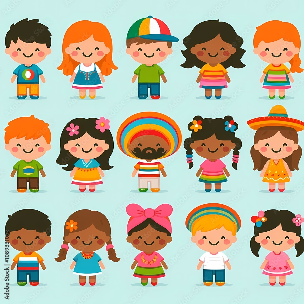 Playful stick figure illustrations of children, including boys and girls, showcasing a variety of ethnic backgrounds. Playful stick figure illustrations of children, including boys and girls, showcasing a variety of ethnic backgrounds.