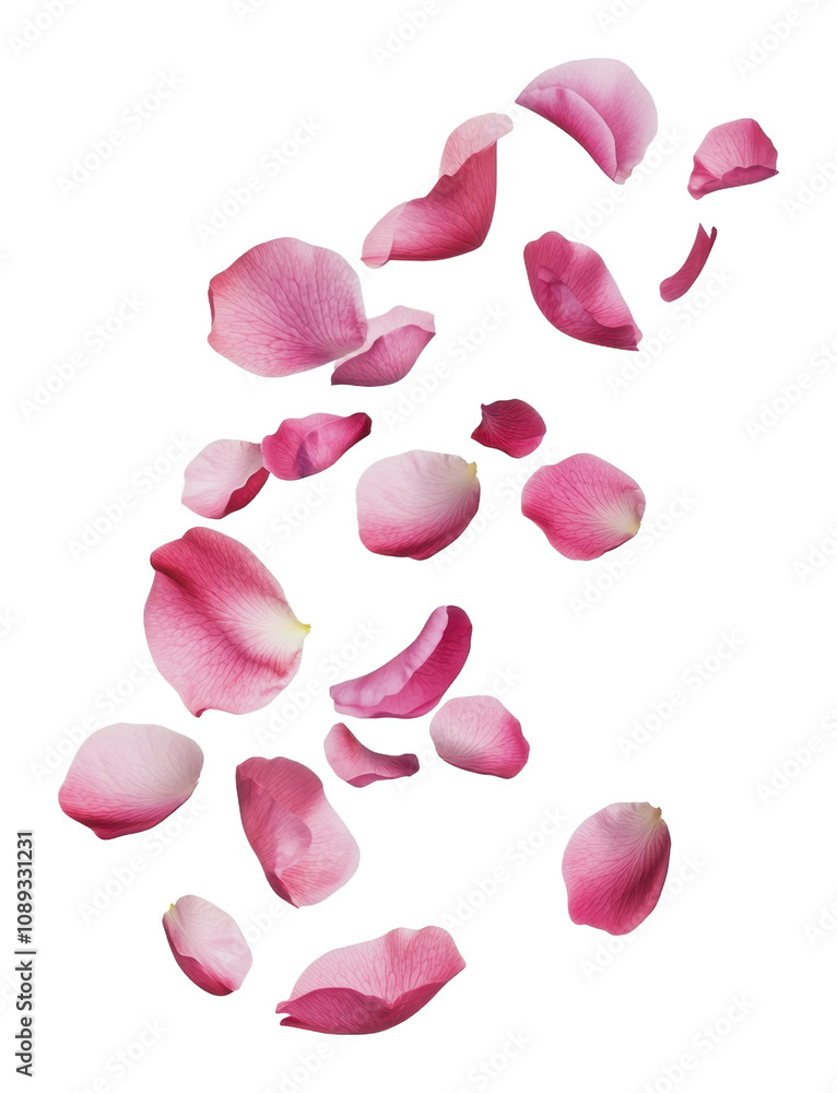 Fototapeta premium PNG Pink rose petals scattered on a white background