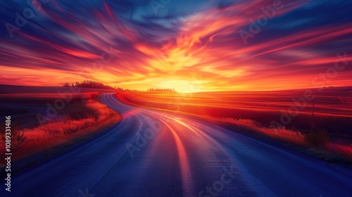 Vibrant sunset over a winding road.