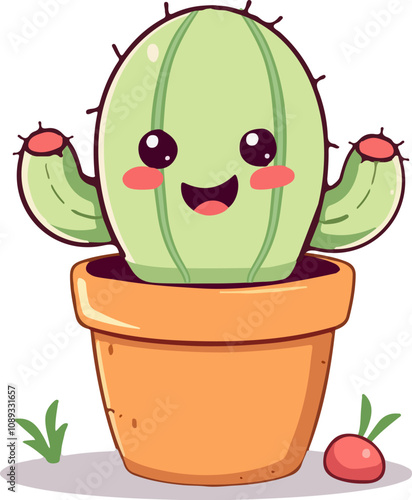 cute kawaii cactus a pot with happy face adventure