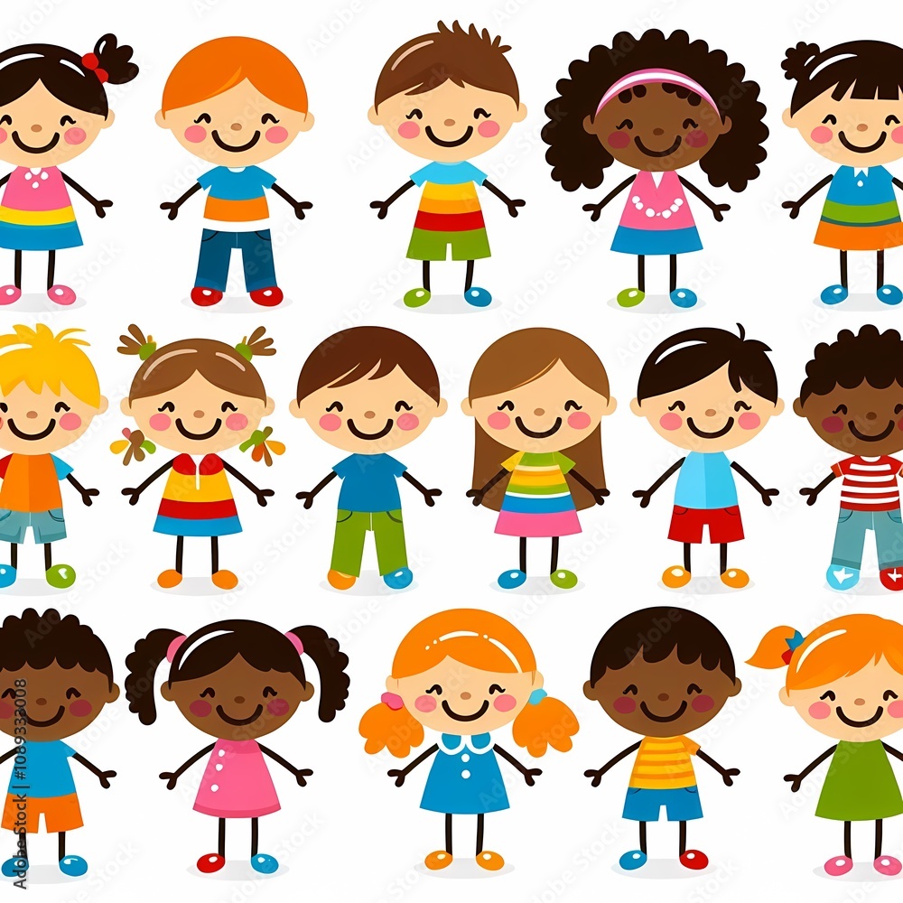 Playful stick figure illustrations of children, including boys and girls, showcasing a variety of ethnic backgrounds. Playful stick figure illustrations of children, including boys and girls, showcasing a variety of ethnic backgrounds.