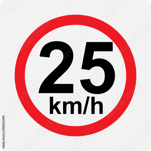 Speed limit 25 kmh signage vector illustration