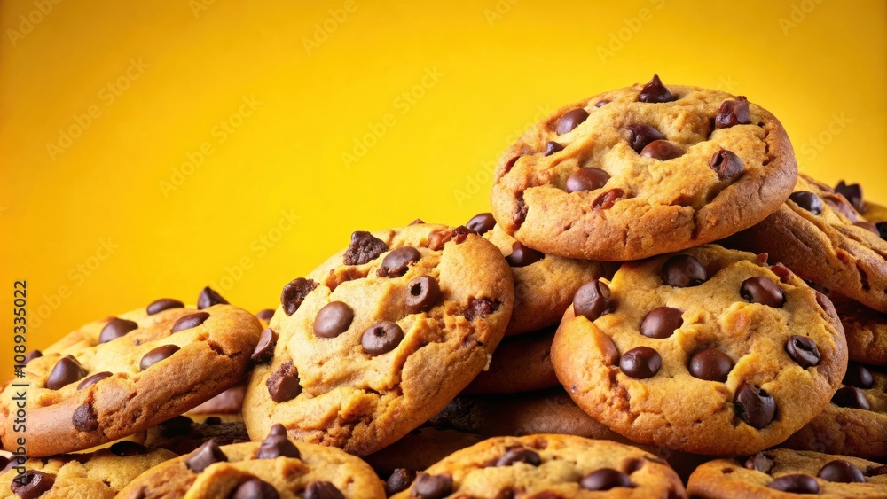 A Stack of Warm, Soft Chocolate Chip Cookies with a Rich, Golden Brown Crust, Ready to Satisfy Sweet Cravings A Stack of Warm, Soft Chocolate Chip Cookies with a Rich, Golden Brown Crust, Ready to Satisfy Sweet Cravings