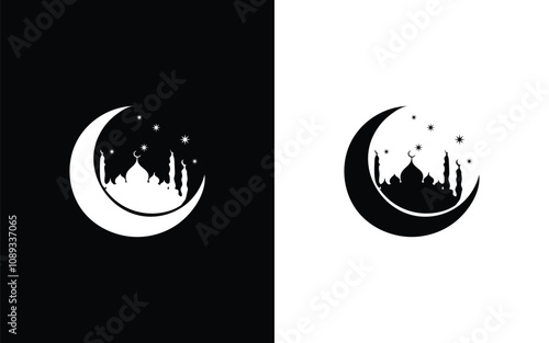 black and white illustration mosque 