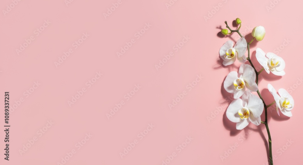 Elegant white orchids on soft pink background for minimalist designs Elegant white orchids on soft pink background for minimalist designs