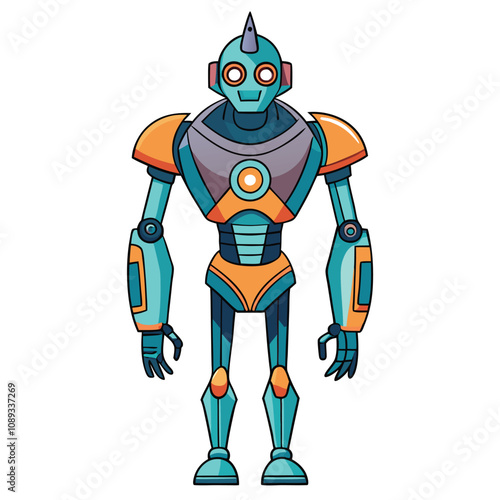 Robot Cyborg Vector Illustration Featuring Futuristic Mechanical Details and Advanced Robotic Elements