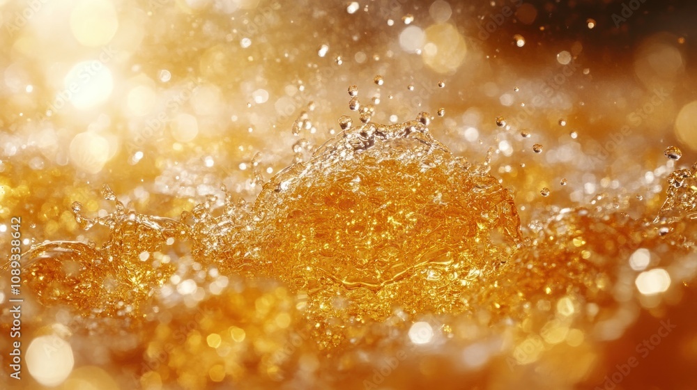 Golden liquid splashing with bokeh effect. Golden liquid splashing with bokeh effect.