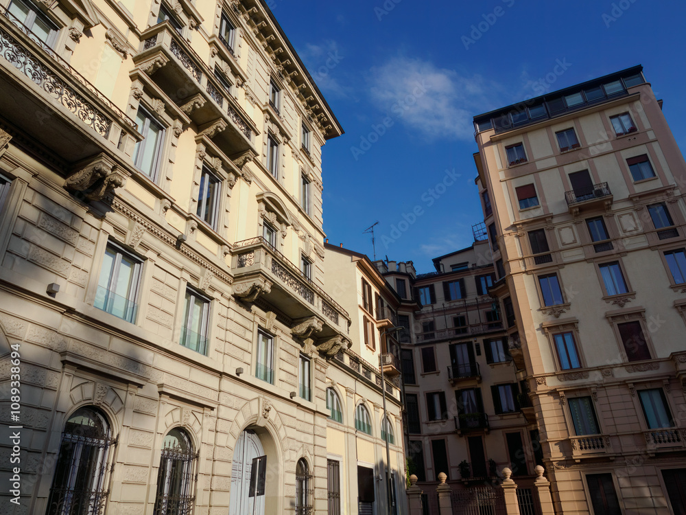 Residential buildings along piazzale Biancamano in Milan, Italy Residential buildings along piazzale Biancamano in Milan, Italy