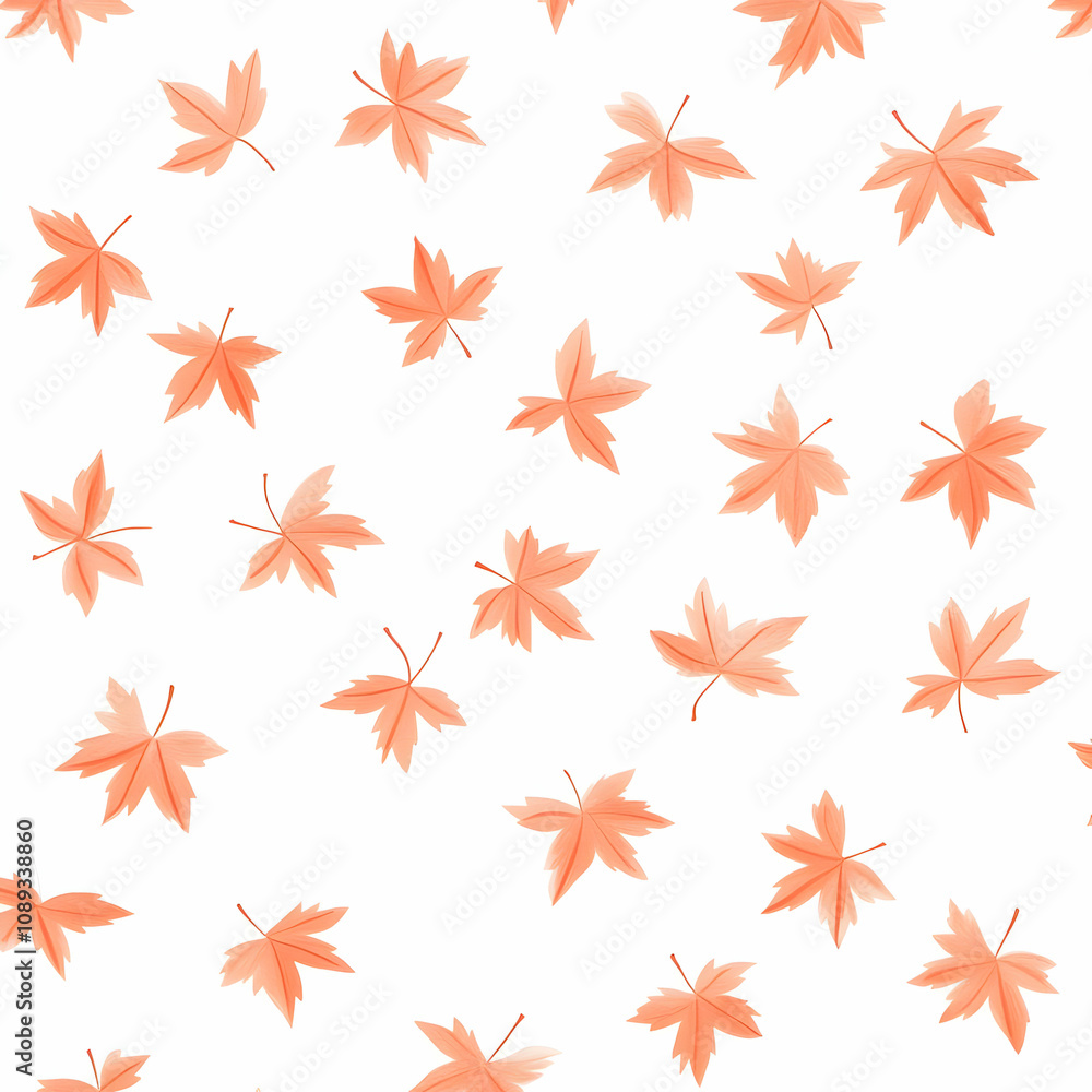 Seamless pattern of peach-colored maple leaves falling on a white background. Seamless pattern of peach-colored maple leaves falling on a white background.