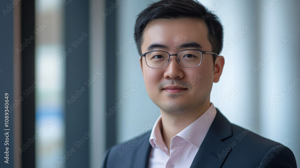 Professional man in suit posing indoors with natural light in background Professional man in suit posing indoors with natural light in background