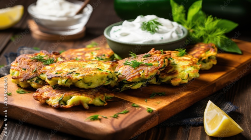 Crispy Zucchini Fritters with Dill and Sour Cream Crispy Zucchini Fritters with Dill and Sour Cream