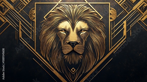 Golden Lion in Art Deco Design AI Generated photo