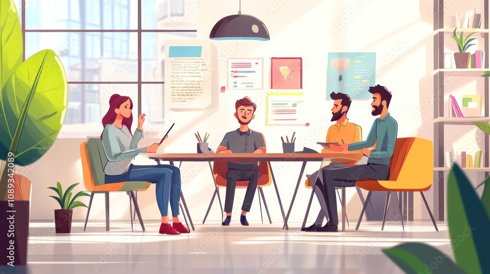 Teamwork Makes the Dream Work: A Vibrant Illustration of a Collaborative Business Meeting Teamwork Makes the Dream Work: A Vibrant Illustration of a Collaborative Business Meeting