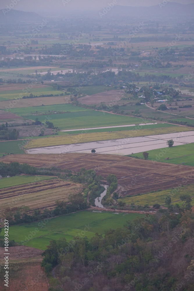 Scenic view of lush green fields and river rural landscape aerial photography nature tranquil environment agriculture concept Scenic view of lush green fields and river rural landscape aerial photography nature tranquil environment agriculture concept