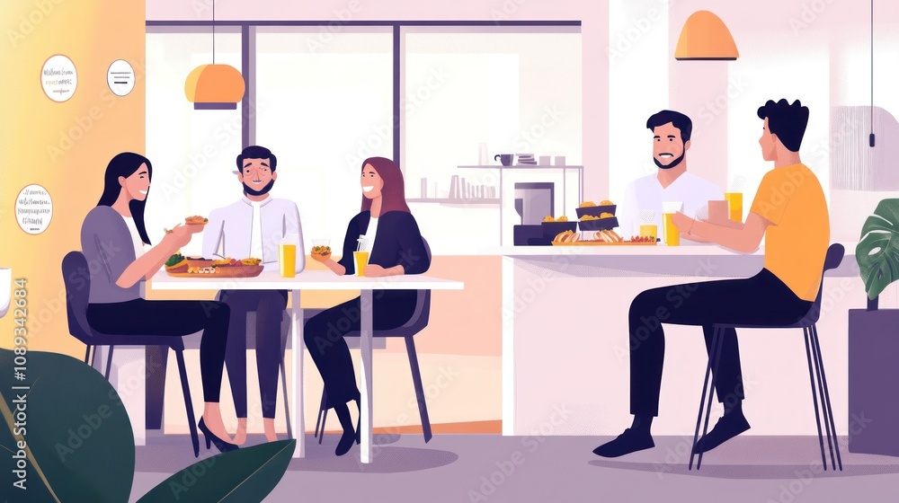Happy Coworkers Enjoying Lunch Break Together in Modern Office Happy Coworkers Enjoying Lunch Break Together in Modern Office