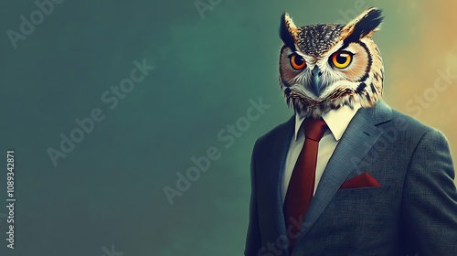 Wise Owl in a Suit, Digital Illustration AI Generated photo