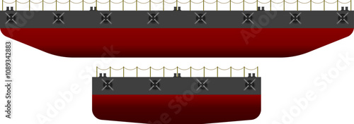 Barge. Side and front profile of a barge similar to those pushed by tugs on the Mississippi River. Detailed isolated vector illustration. photo