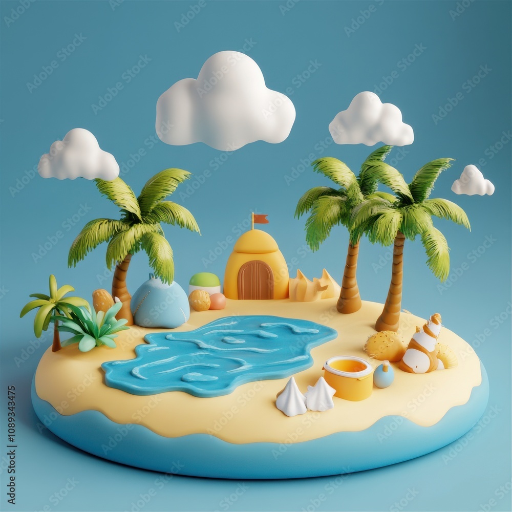 Obraz premium Tropical Island Paradise: A Whimsical Scene of Seaside Adventure