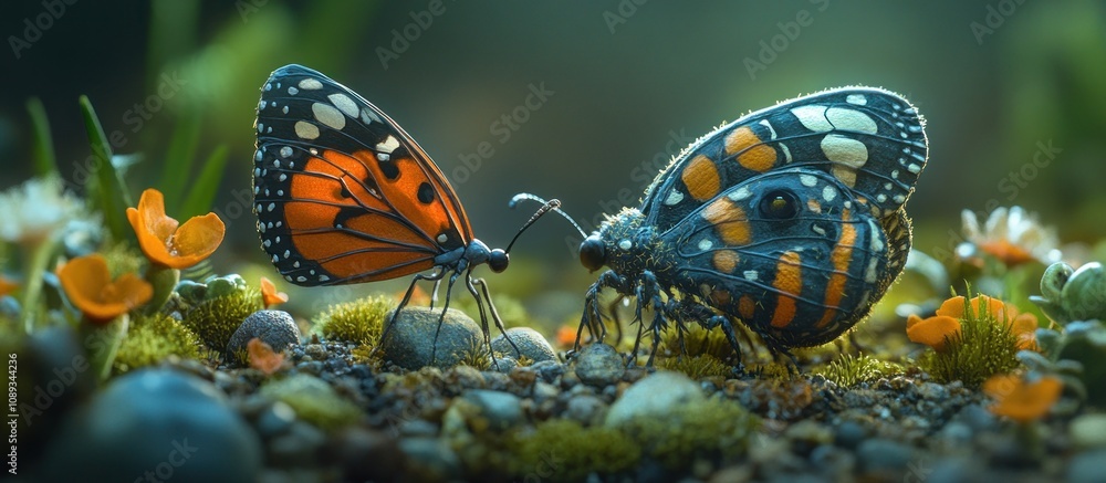Two Butterflies on a Mossy Ground Two Butterflies on a Mossy Ground