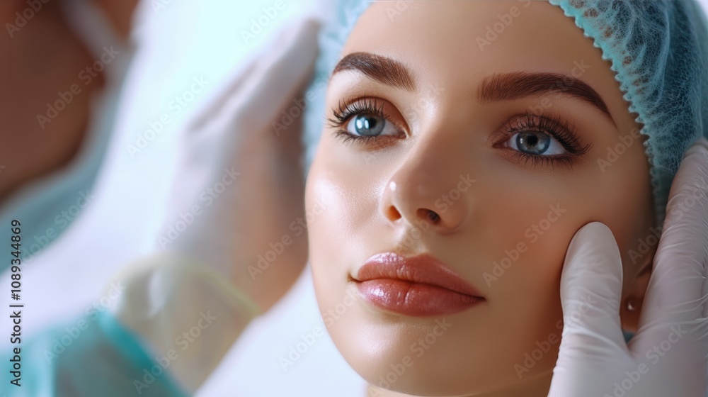 plastic surgery, beauty, Surgeon or beautician touching woman face, surgical procedure that involve altering shape of nose plastic surgery, beauty, Surgeon or beautician touching woman face, surgical procedure that involve altering shape of nose