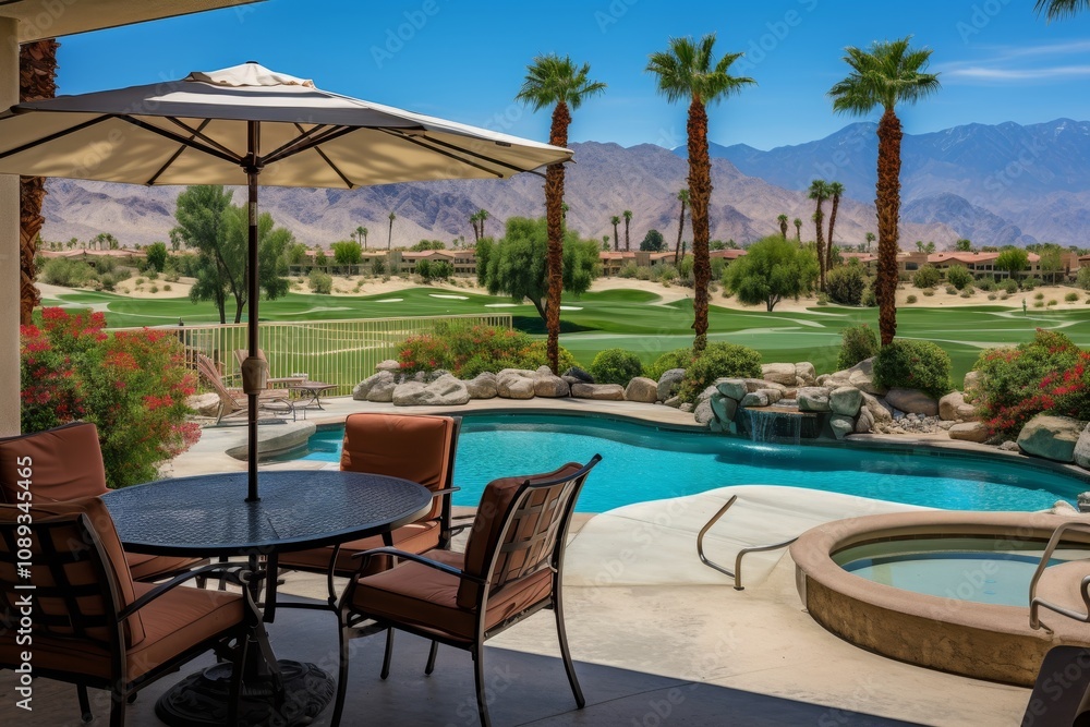 Palm trees set against stunning mountain range backdrop in la quinta, california Palm trees set against stunning mountain range backdrop in la quinta, california