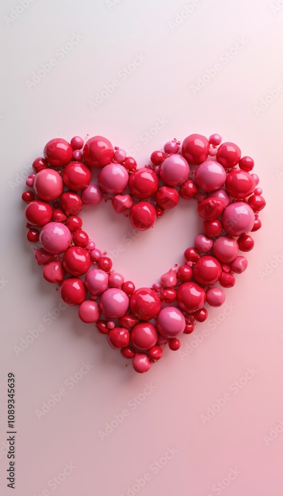 Heart-Shaped Arrangement of Glossy Spheres in Pink and Red Tones Heart-Shaped Arrangement of Glossy Spheres in Pink and Red Tones