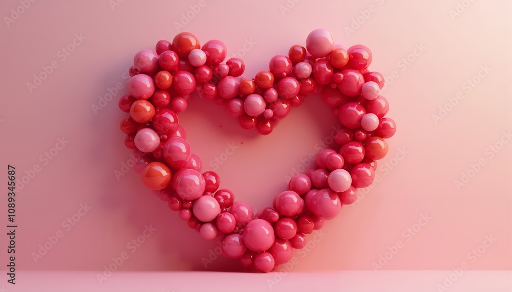 Heart-Shaped Display of Glossy Spheres in Shades of Pink and Red Heart-Shaped Display of Glossy Spheres in Shades of Pink and Red