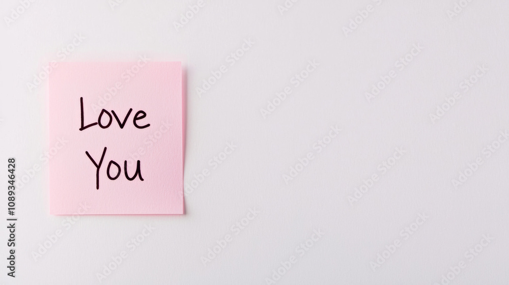 Simple message of affection on a pink sticky note for expression of love Simple message of affection on a pink sticky note for expression of love
