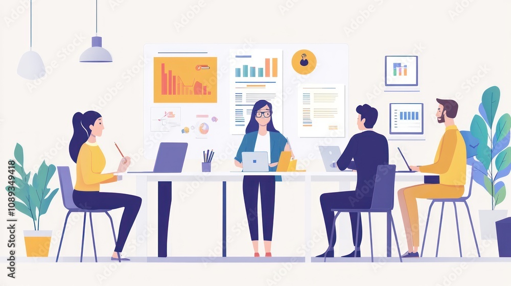 Team of Professionals Collaborating on Data Analysis in a Modern Office Team of Professionals Collaborating on Data Analysis in a Modern Office