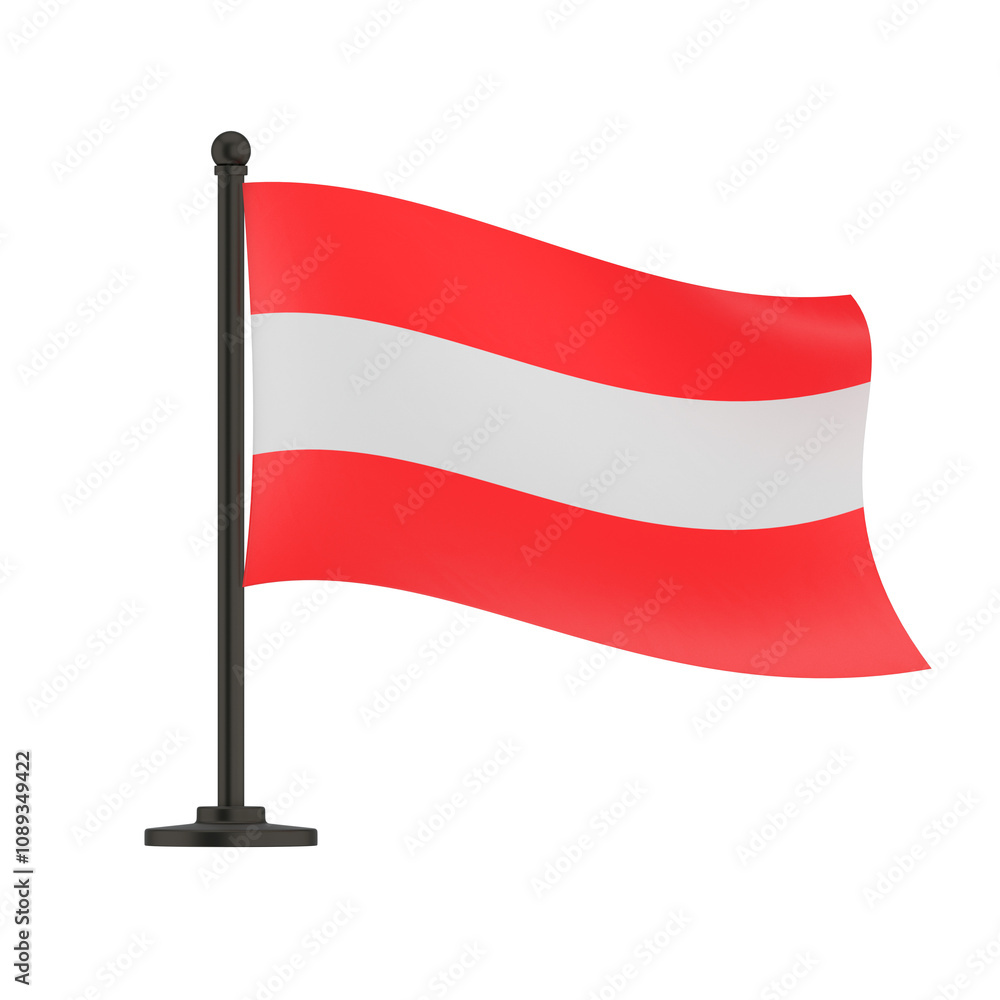 Waving Flag of Austria in White Background. Austria Flag on pole for Independence day. The symbol of the state on wavy fabric. Waving Flag of Austria in White Background. Austria Flag on pole for Independence day. The symbol of the state on wavy fabric.