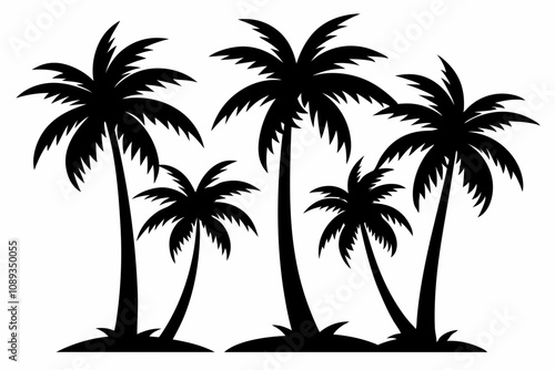 Set of palm tree black silhouette Vector, Palm tree Silhouette