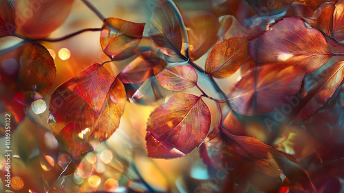 Autumn Leaves Quantum Entanglement Hyperrealistic Macro Photography