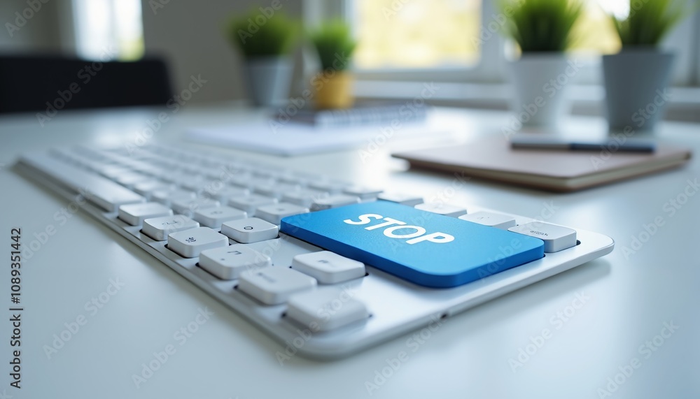 Close-Up of White Keyboard with Prominent Blue Close-Up of White Keyboard with Prominent Blue