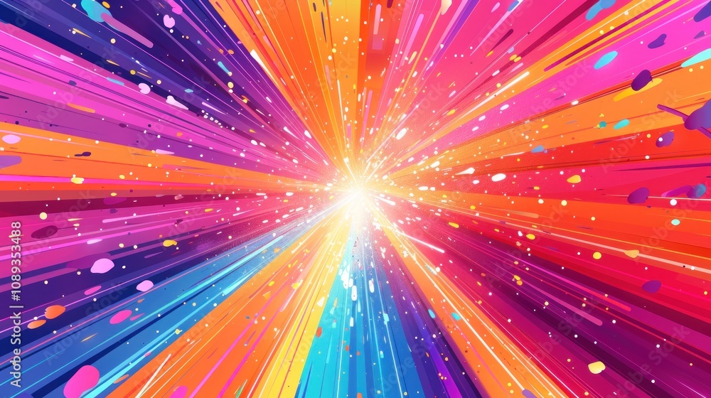 Vibrant colorful explosion radiating outwards from bright center. Vibrant colorful explosion radiating outwards from bright center.
