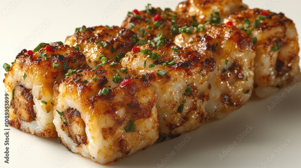 Grilled sushi rolls with herbs and spices. Grilled sushi rolls with herbs and spices.