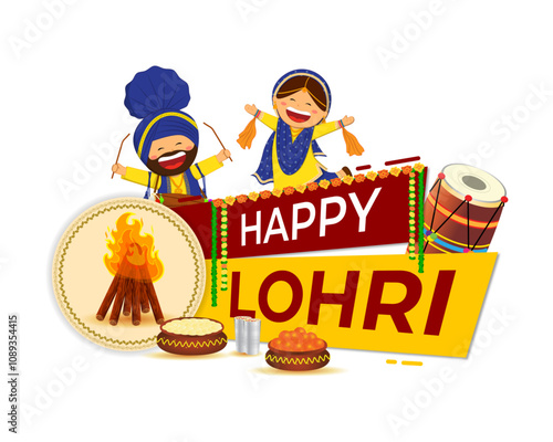 Vector illustration of Happy Lohri social media template photo