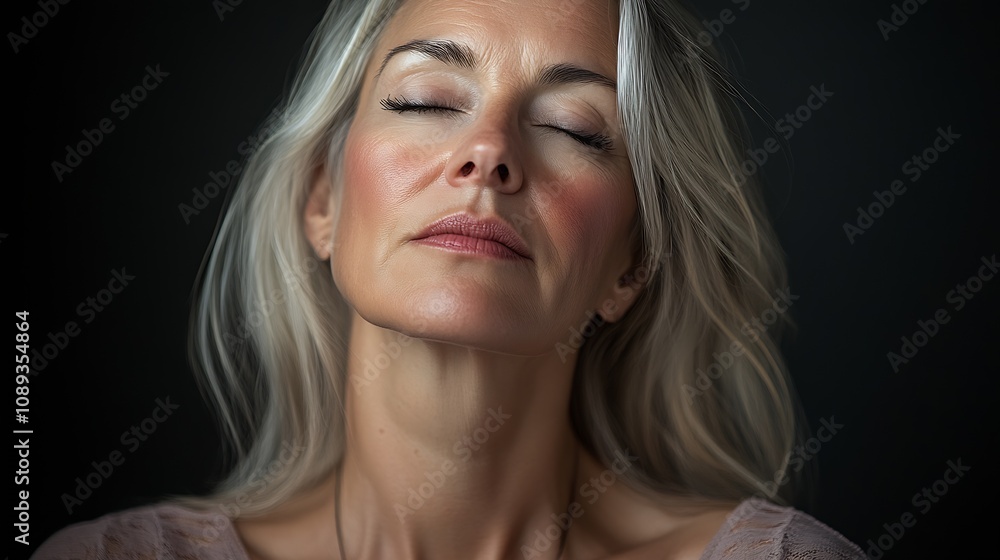 Serene Portrait of Mature Woman with Closed Eyes in Thoughtful Moment of Reflection : Generative AI Serene Portrait of Mature Woman with Closed Eyes in Thoughtful Moment of Reflection : Generative AI
