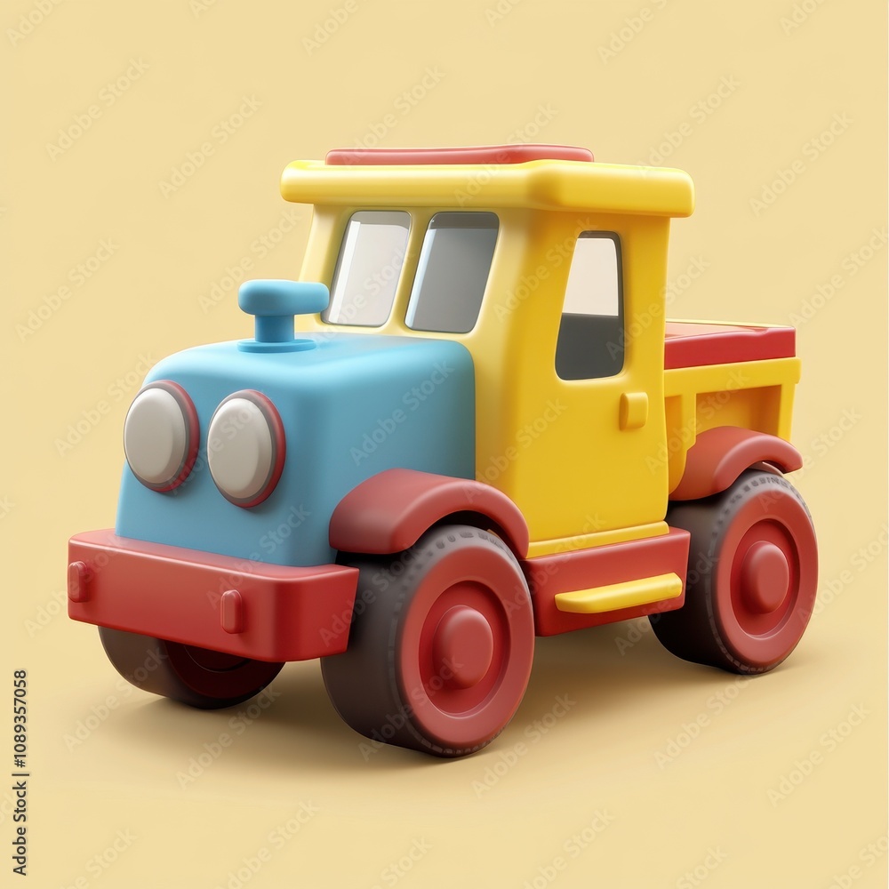 Naklejka premium Colorful Toy Tractor on a Vibrant Yellow Background
