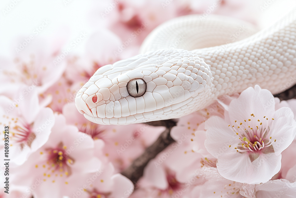 Elegant Snake with Cherry Blossoms in a Festive Setting Elegant Snake with Cherry Blossoms in a Festive Setting