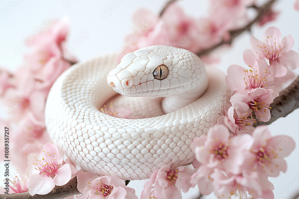 Fototapeta premium Elegant Snake with Cherry Blossoms in a Festive Setting