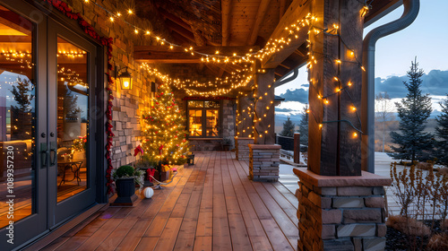 "Inviting Porch Aglow: A Festive Welcome with Twinkling Christmas Lights for Holiday Guests"