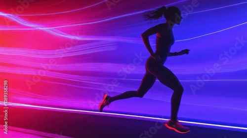 A neon-lit abstract runner captures the essence of movement and vitality in the artwork.