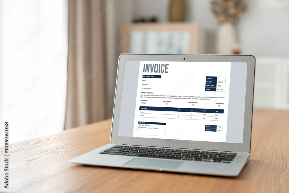 Invoice on computer screen from accounting application. Computer program for financial and budget of corporate business. Snugly. Invoice on computer screen from accounting application. Computer program for financial and budget of corporate business. Snugly.