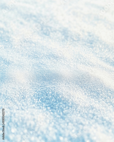 Pristine snow surface showcasing delicate patterns and gentle shadows under soft blue light