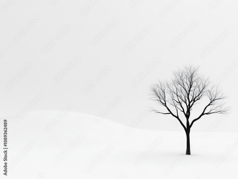 Obraz premium a solitary tree stands in a minimalistic winter landscape