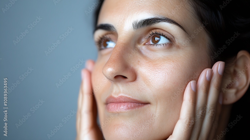 Serene Close-up Portrait of Woman Relaxing with Hands on Face : Generative AI Serene Close-up Portrait of Woman Relaxing with Hands on Face : Generative AI